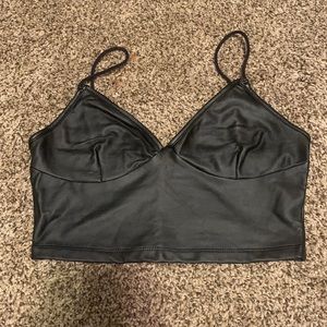 Faux Leather V-Neck Crop Top - Size M